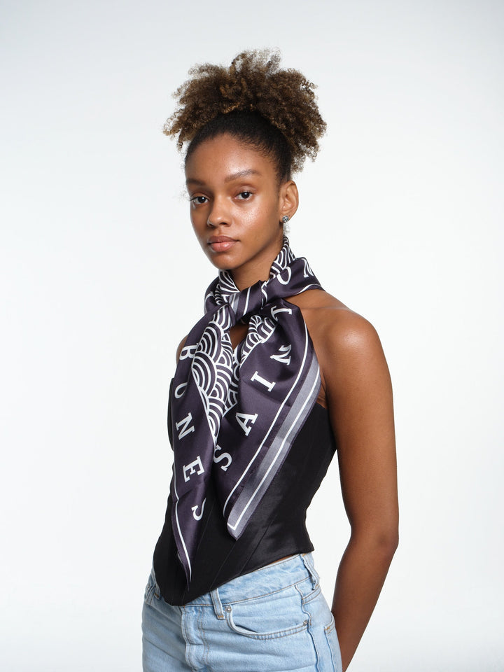 Kanagawa Motif Night Blue Scarf