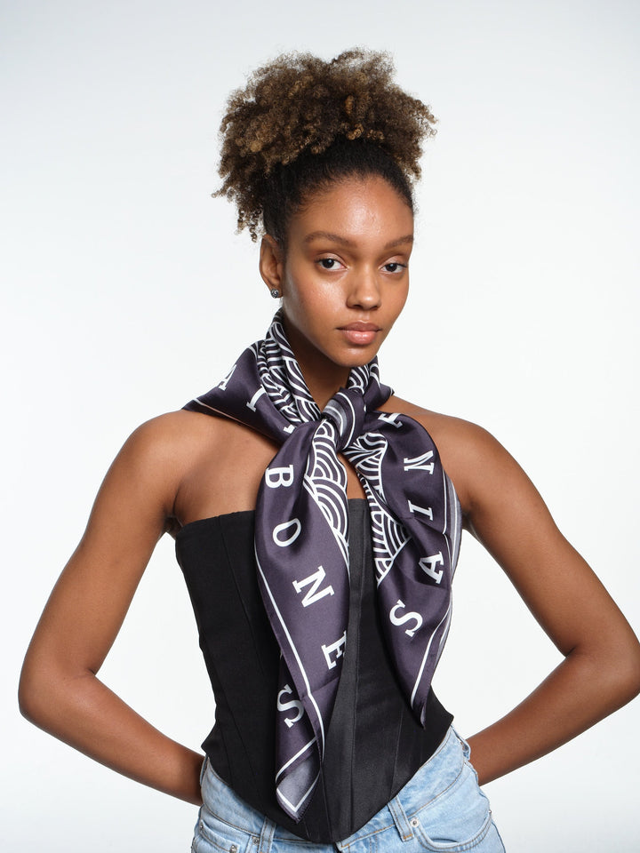 Kanagawa Motif Night Blue Scarf