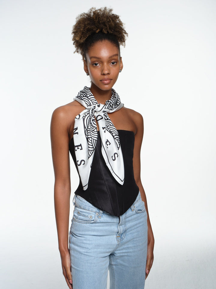 Kanagawa Motif Silver White Scarf