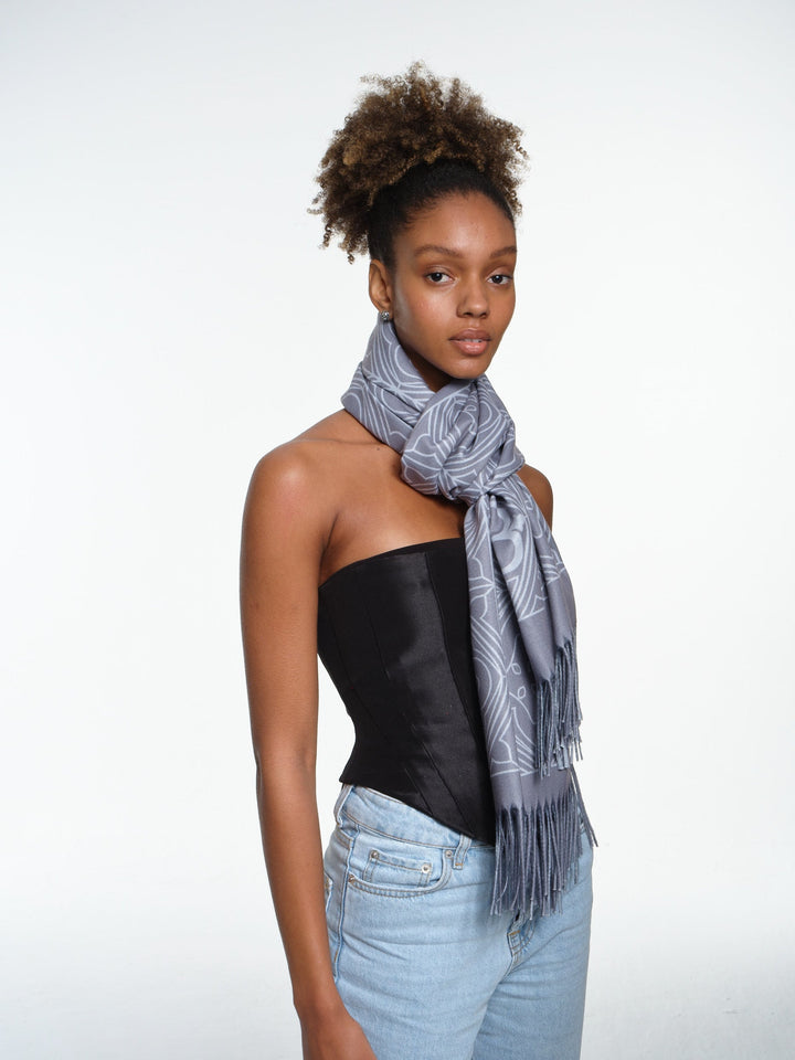 Tracery Motif Slate Pashmina Shawl