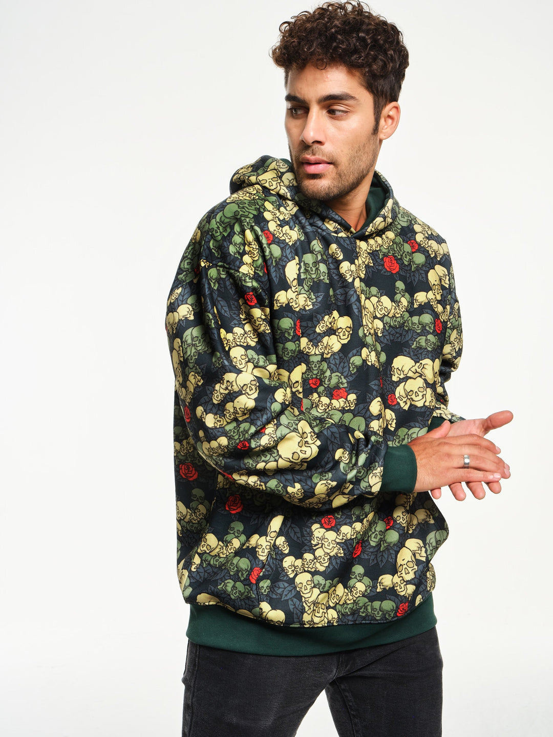 Skulls n Roses Green Hoodie