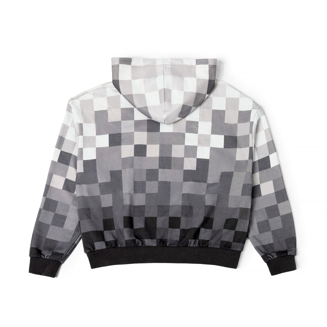 Saint Bones Pixel Grayscale Zip-Up Hoodie